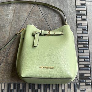 Michael Kors Emilia Small Bucket Bag Messenger Leather Light Sage